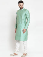 Jompers Men Sky-Blue & Golden Self Design Kurta Only - Distacart