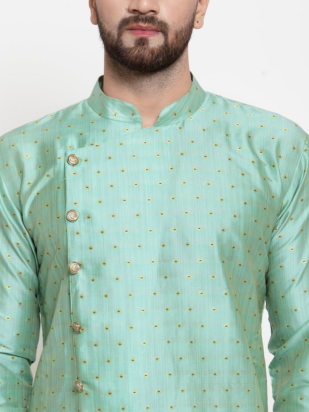 Jompers Men Sky-Blue & Golden Self Design Kurta with Churidar - Distacart
