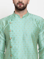 Jompers Men Sky-Blue & Golden Self Design Kurta with Churidar - Distacart