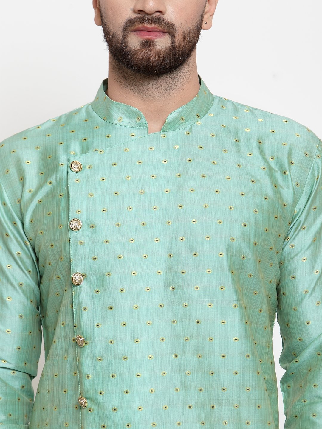Jompers Men Sky-Blue & Golden Self Design Kurta with Churidar - Distacart
