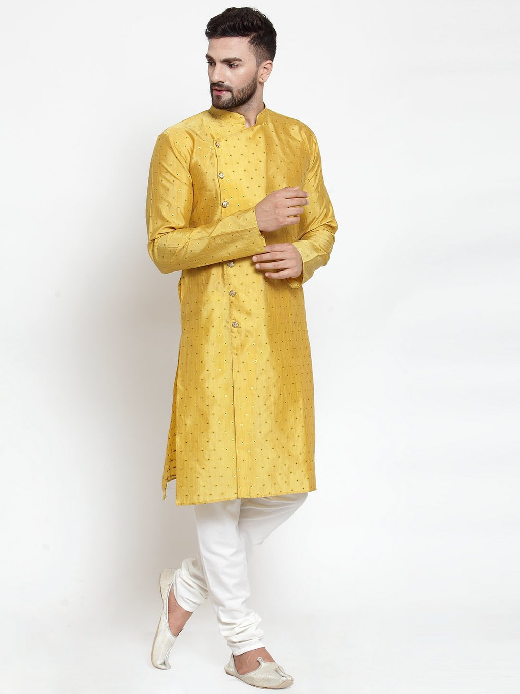 Jompers Men Yellow & Golden Self Design Kurta Only - Distacart
