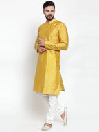 Jompers Men Yellow & Golden Self Design Kurta with Churidar - Distacart