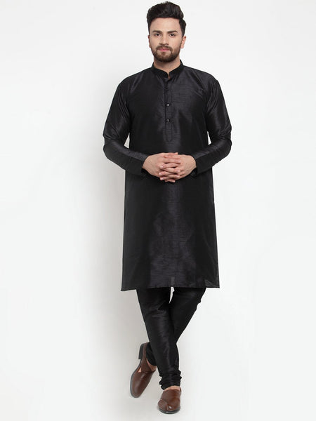 Jompers Men's Black Solid Kurta with Churidar