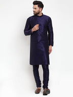 Jompers Men Navy-Blue Solid Kurta with Churidar - Distacart