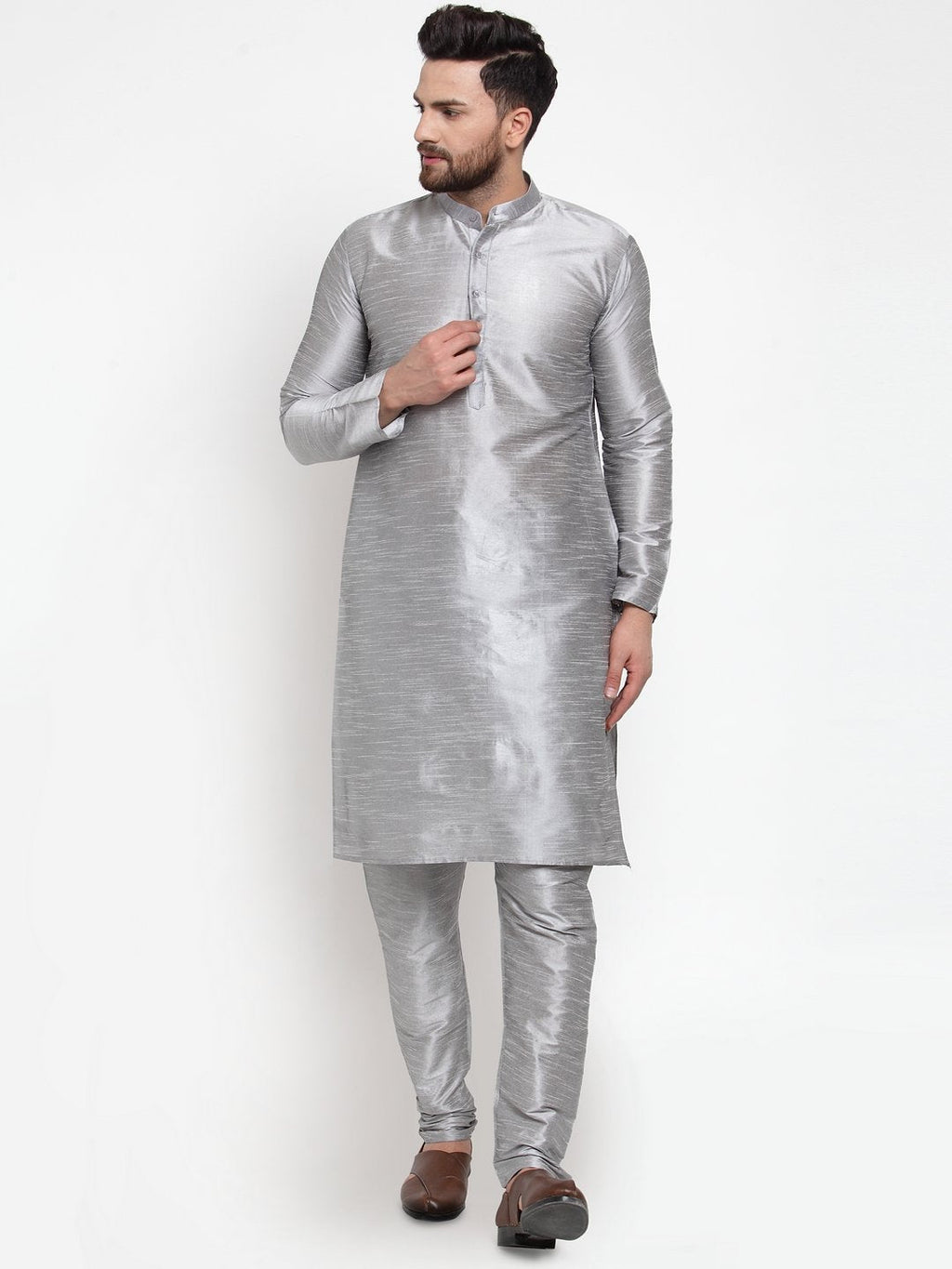 Jompers Men Silver Solid Kurta with Churidar - Distacart