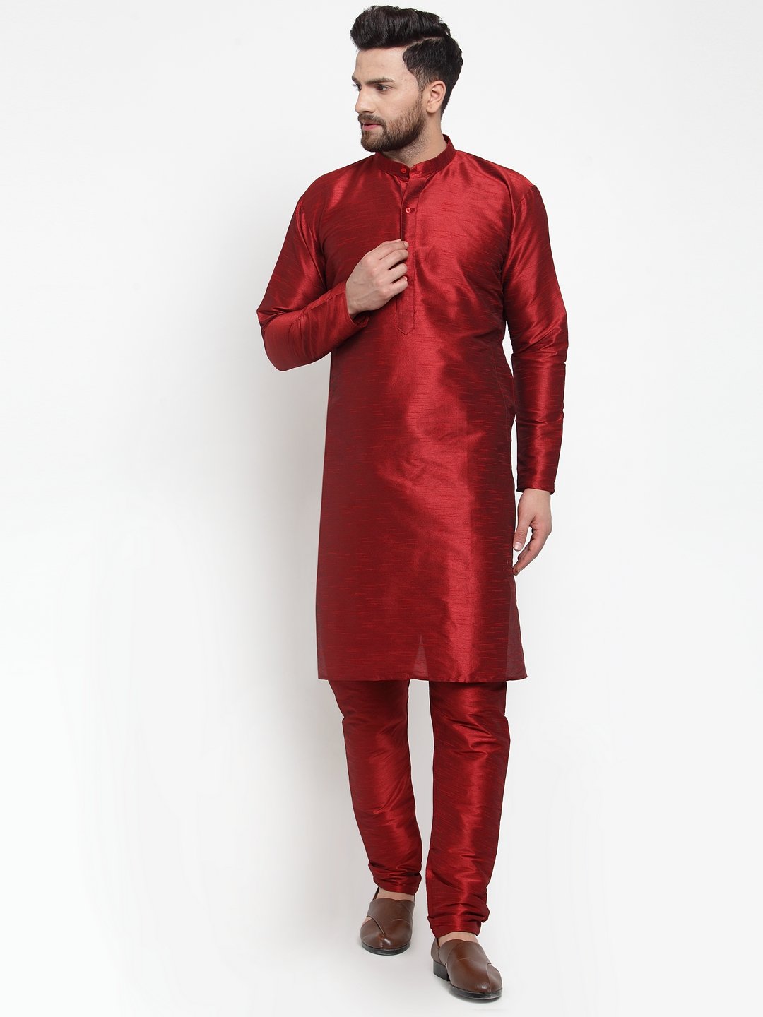 Jompers Men Maroon Solid Kurta with Churidar - Distacart