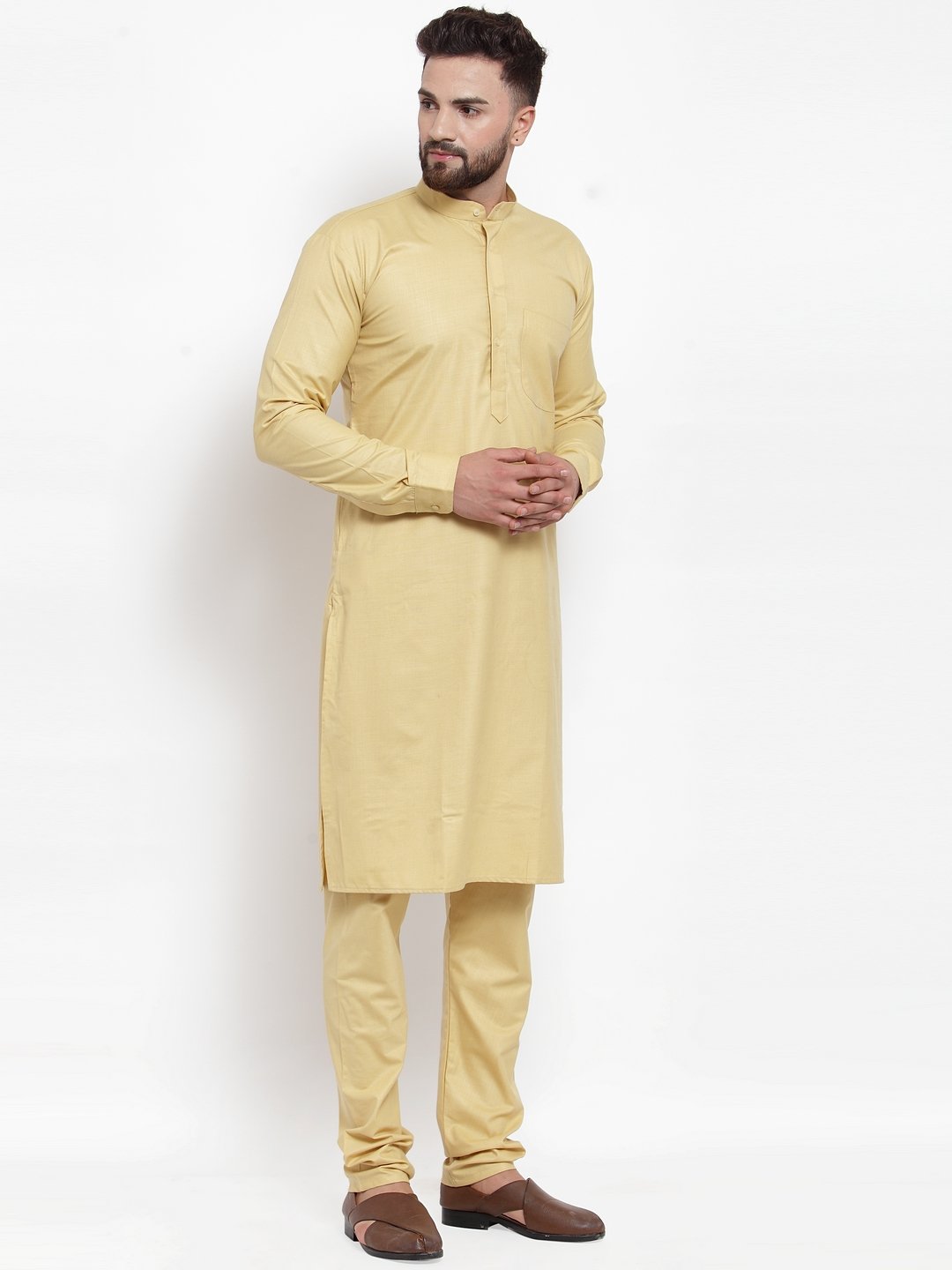 Jompers Men Beige Solid Kurta Only - Distacart