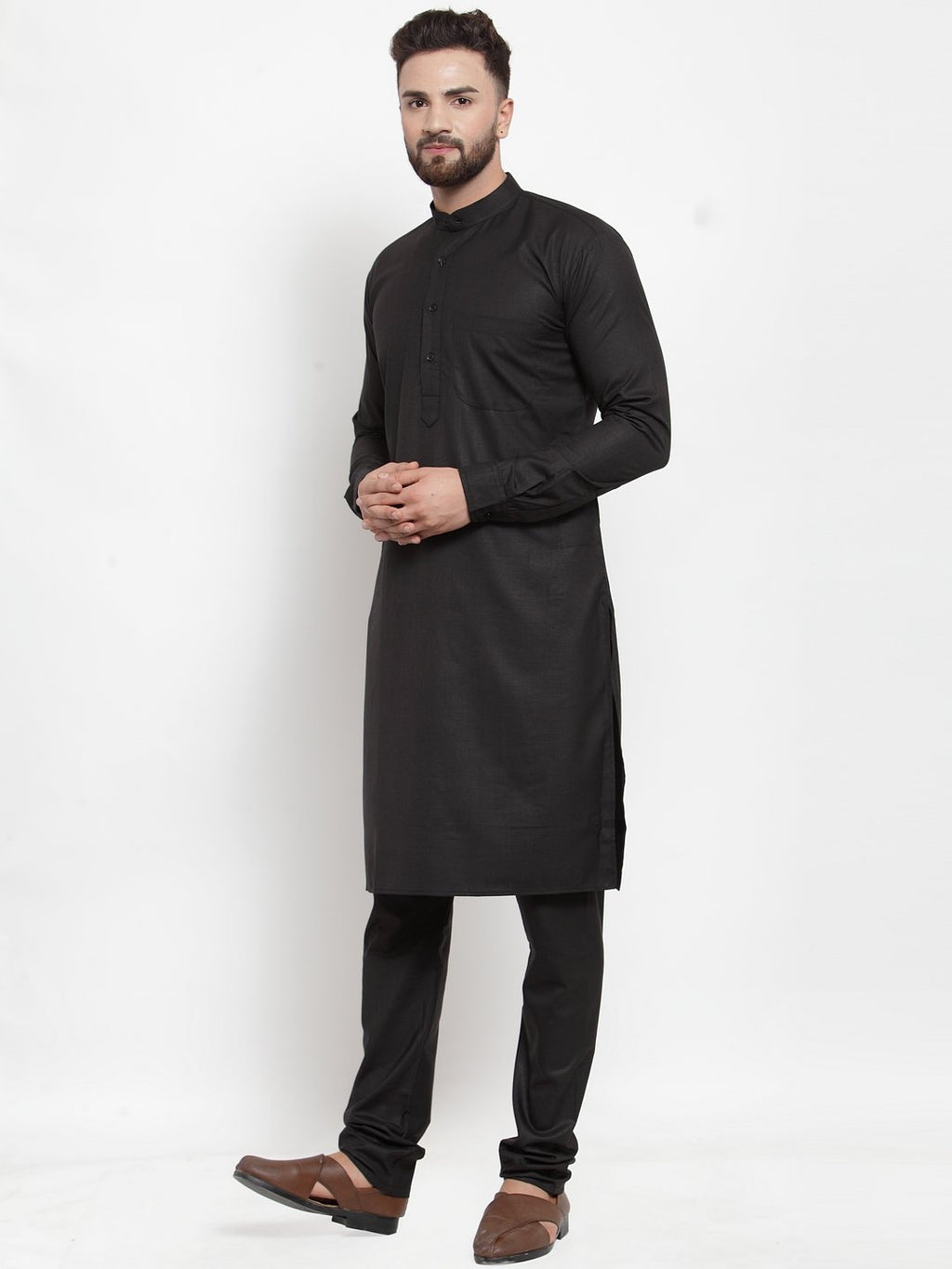 Jompers Men Black Solid Kurta with Churidar - Distacart
