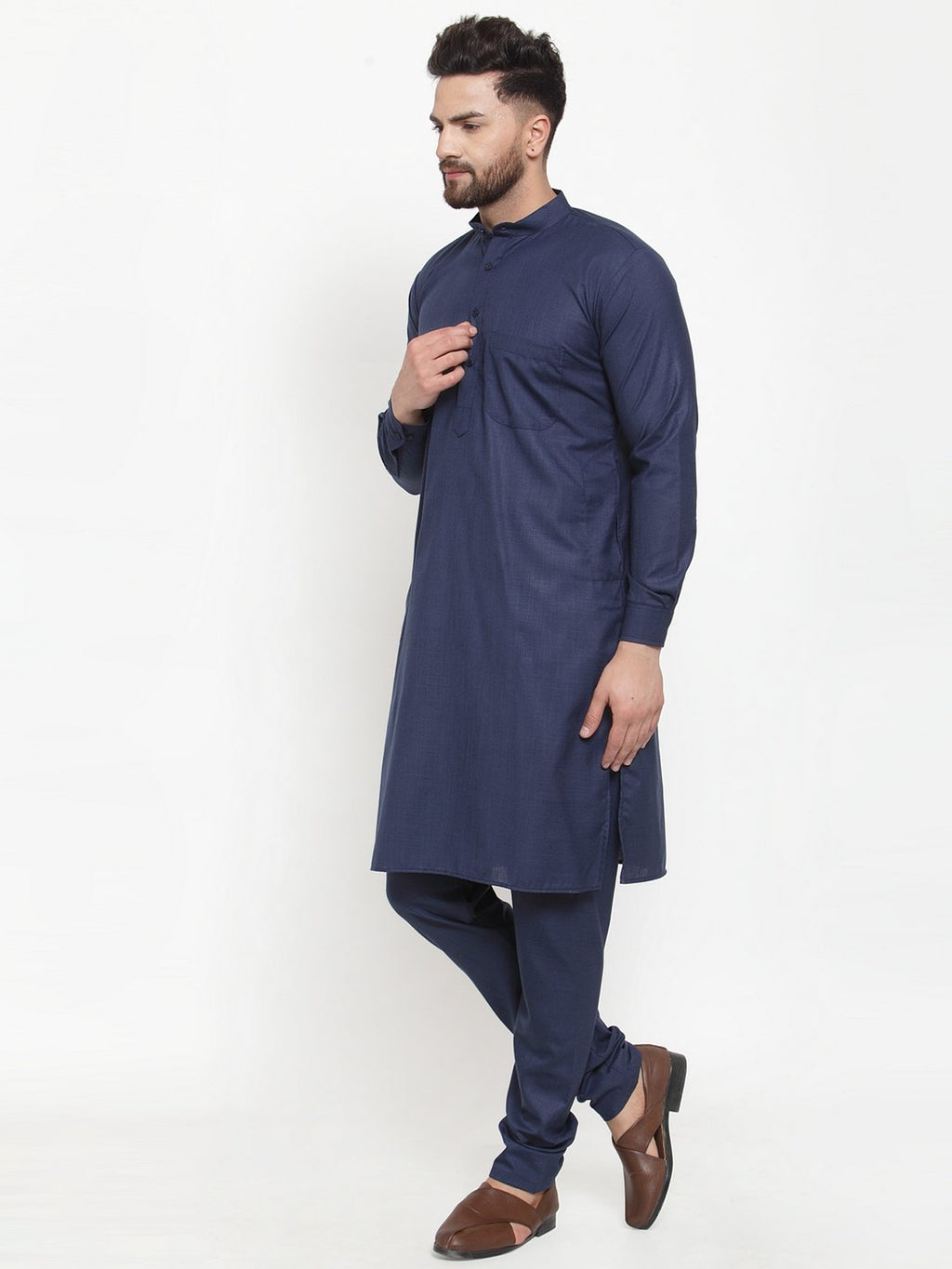 Jompers Men Navy-Blue Solid Kurta with Churidar - Distacart