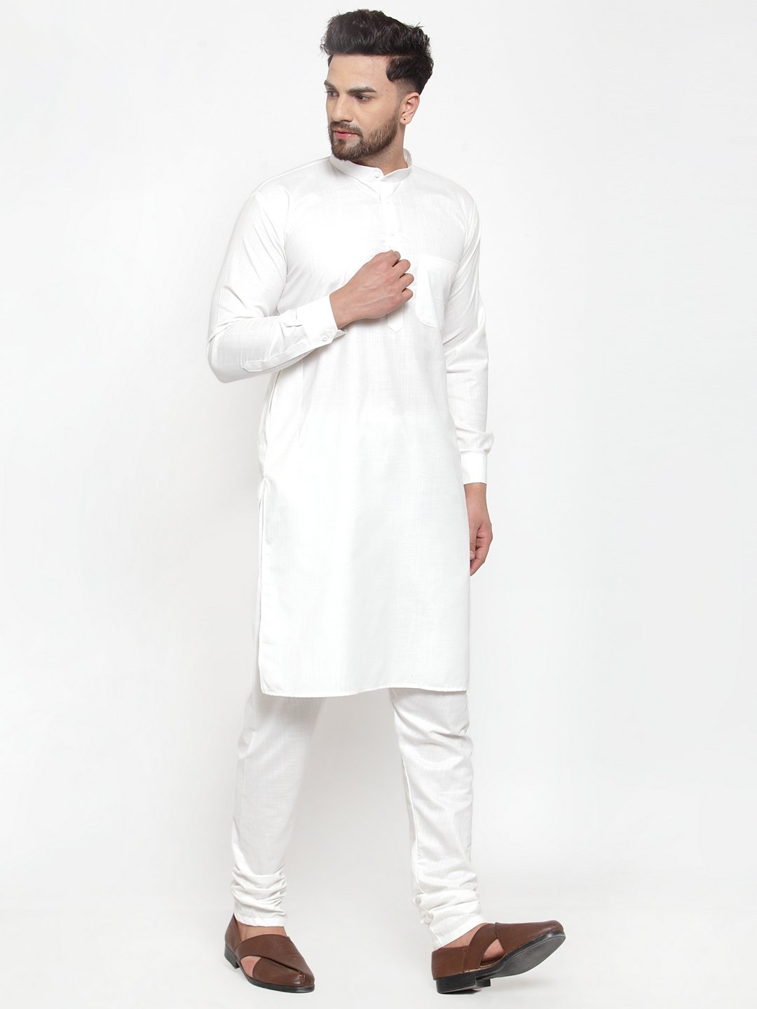 Jompers Men White Solid Kurta with Churidar - Distacart