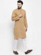 Jompers Men Beige & White Solid Pin-tucks Kurta Only - Distacart