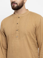 Jompers Men Beige & White Solid Pin-tucks Kurta with Churidar - Distacart