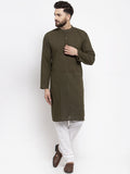 Jompers Men Olive-Green & White Solid Pin-tucks Kurta with Churidar - Distacart