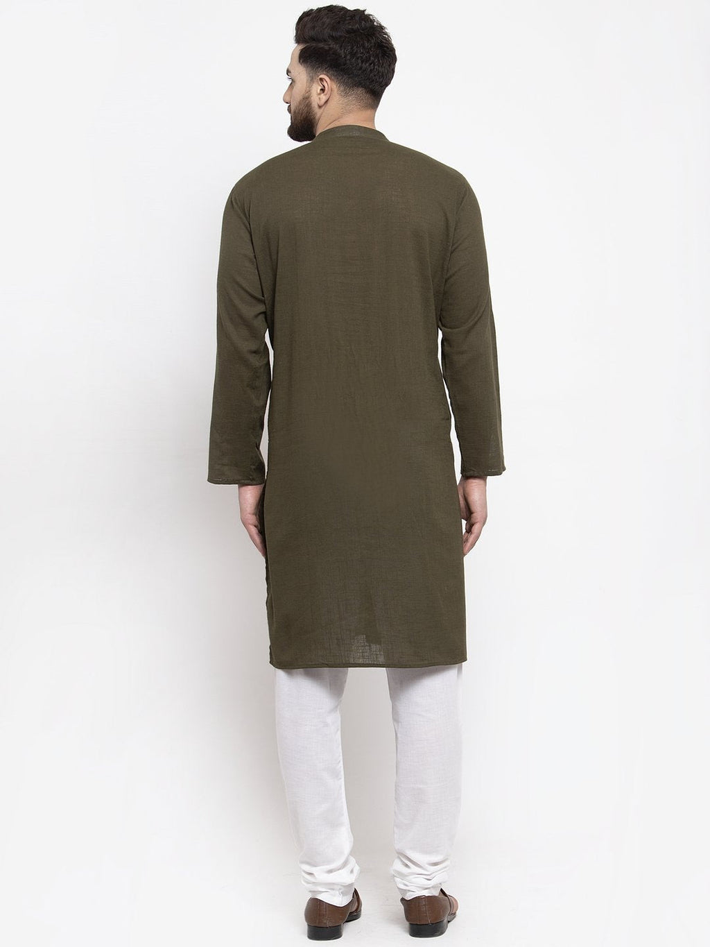 Jompers Men Olive-Green & White Solid Pin-tucks Kurta Only - Distacart