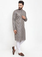 Jompers Men Grey & White Woven Design Kurta with Churidar - Distacart