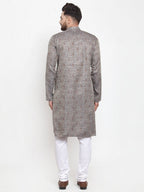 Jompers Men Grey & White Woven Design Kurta with Churidar - Distacart