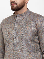 Jompers Men Grey & White Woven Design Kurta with Churidar - Distacart