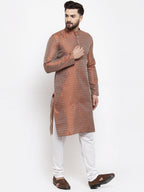 Jompers Men Orange & White Woven Design Kurta with Churidar - Distacart