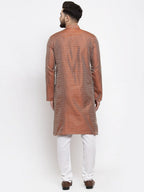 Jompers Men Orange & White Woven Design Kurta with Churidar - Distacart