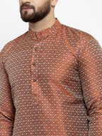 Jompers Men Orange & White Woven Design Kurta with Churidar - Distacart