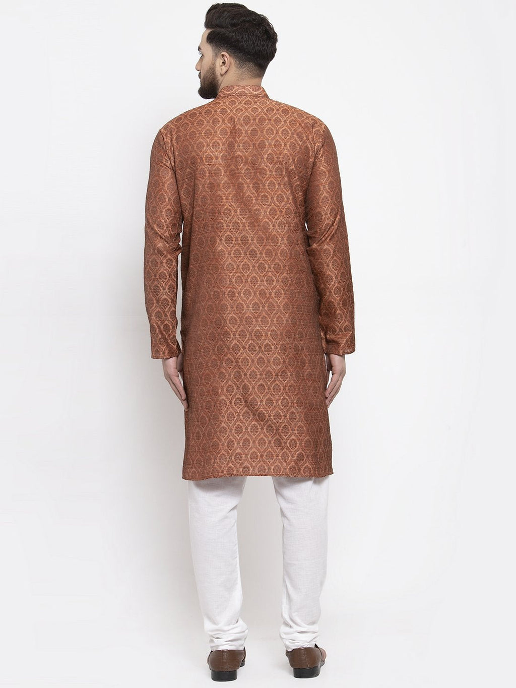 Jompers Men Brown & Grey Jacquard Kurta Only - Distacart