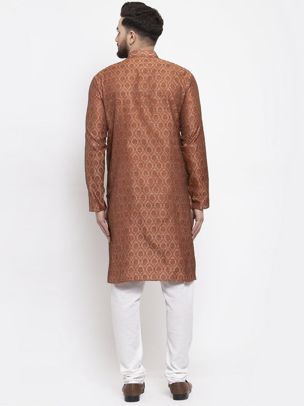 Jompers Men Brown & Grey Jacquard Kurta with Churidar - Distacart