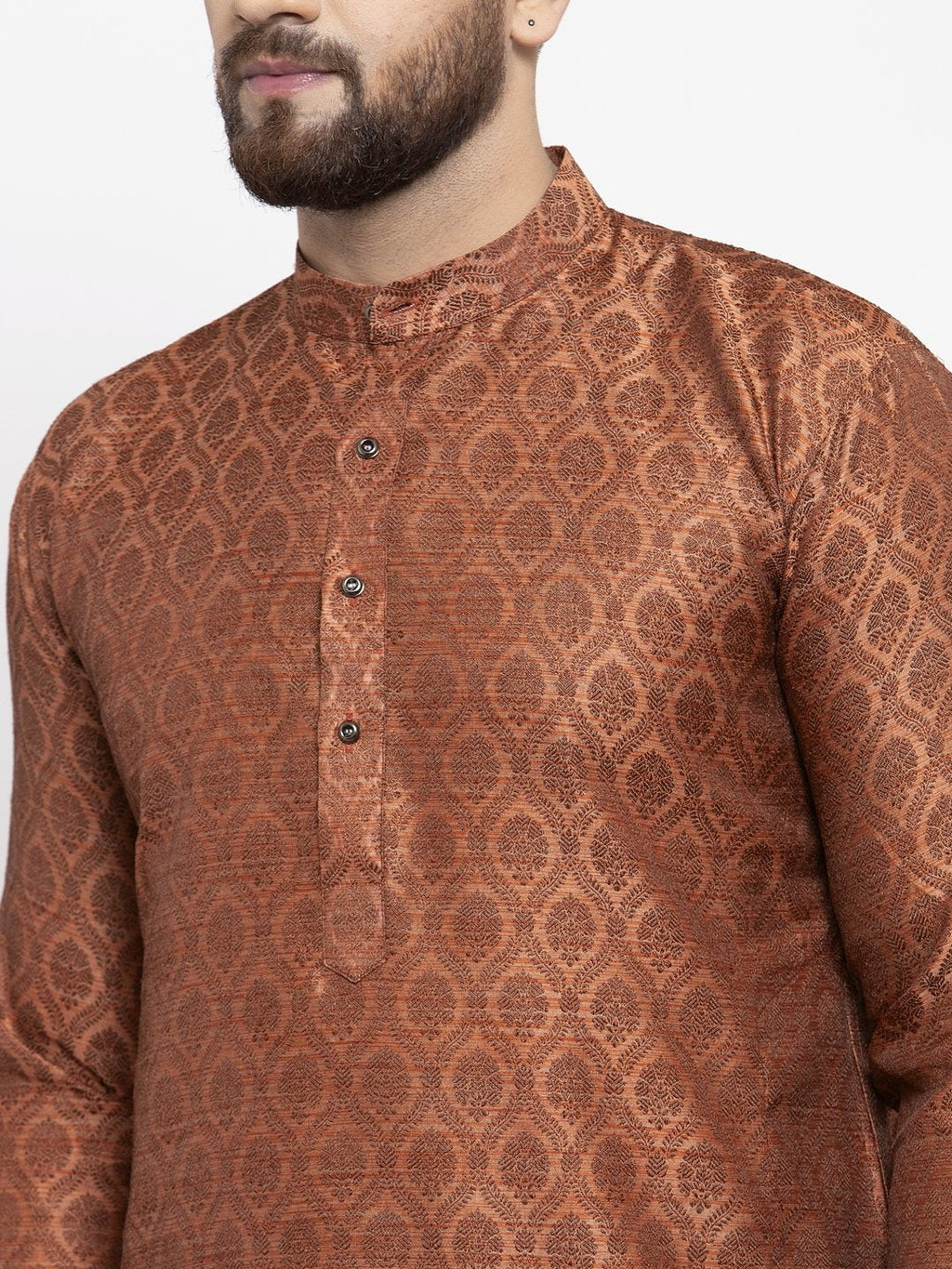 Jompers Men Brown & Grey Jacquard Kurta Only - Distacart