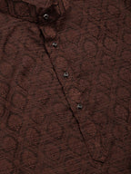 Jompers Men's Coffee Woven Design Jacquard Kurta Pyjama