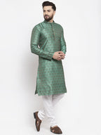 Jompers Men Green & Grey Jacquard Kurta Only - Distacart