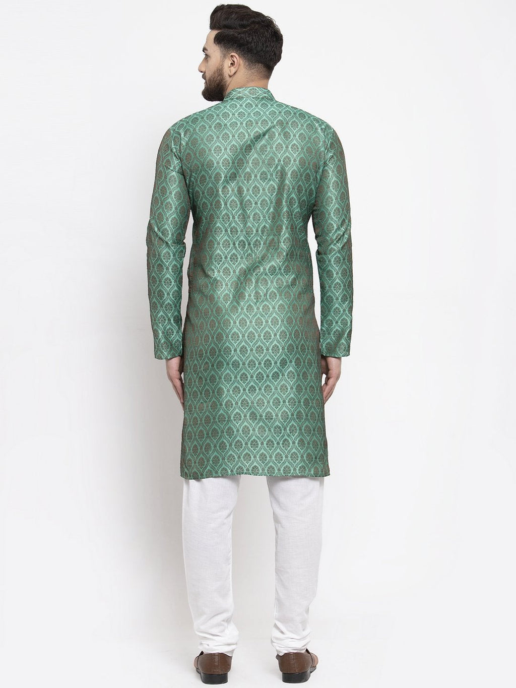 Jompers Men Green & Grey Jacquard Kurta Only - Distacart