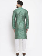 Jompers Men Green & Grey Jacquard Kurta Only - Distacart