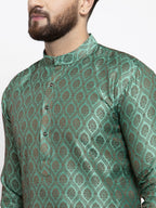 Jompers Men Green & Grey Jacquard Kurta Only - Distacart