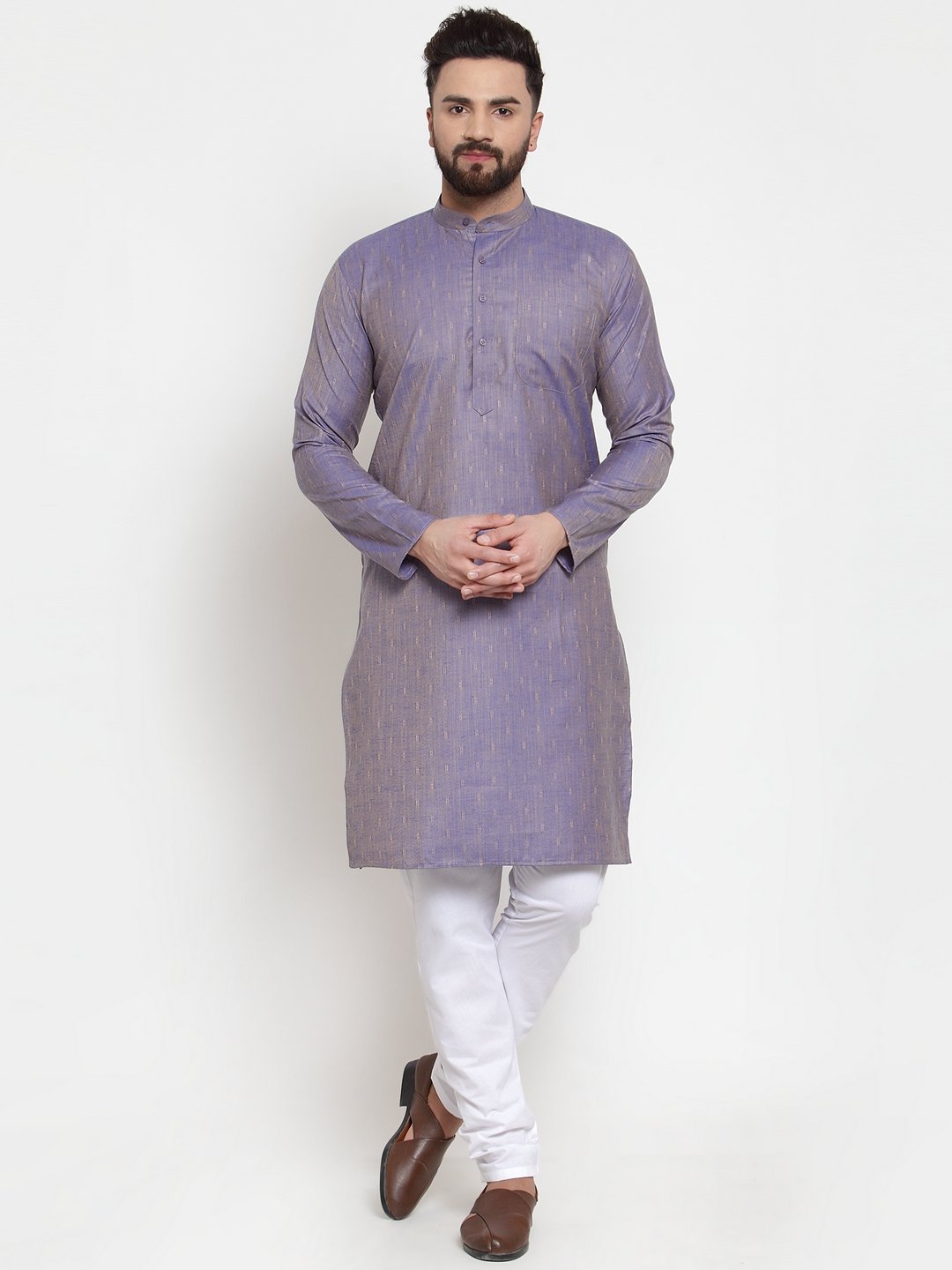 Jompers Men Blue & White Self Design Kurta Only - Distacart