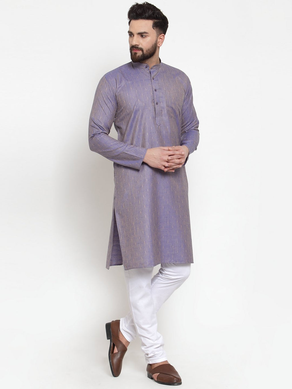 Jompers Men Blue & White Self Design Kurta Only - Distacart