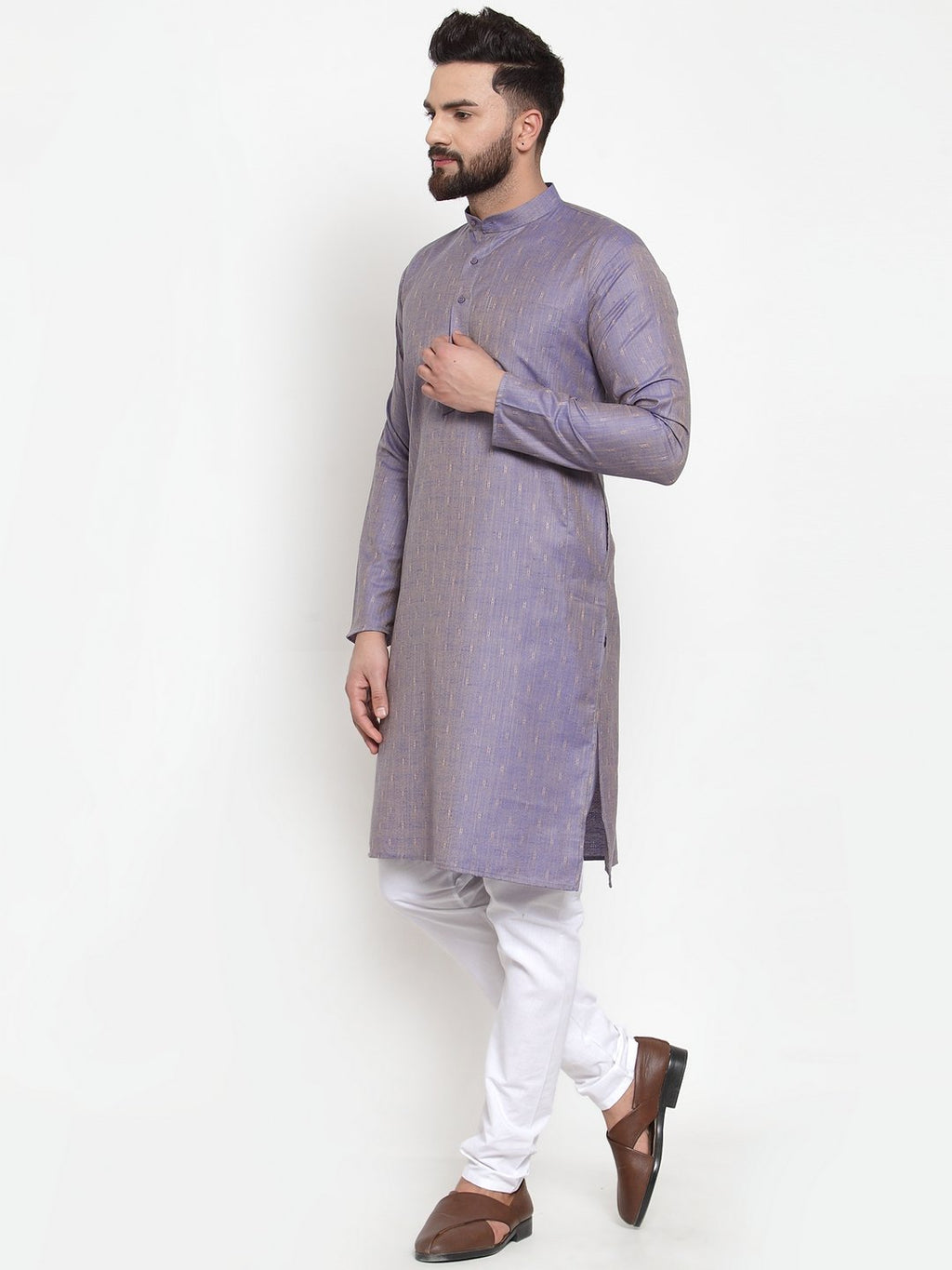 Jompers Men Blue & White Self Design Kurta Only - Distacart