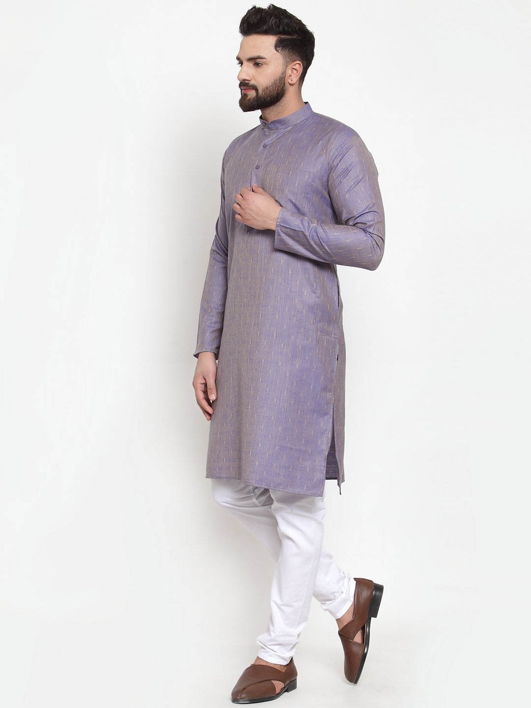 Jompers Men Blue & White Self Design Kurta with Churidar - Distacart