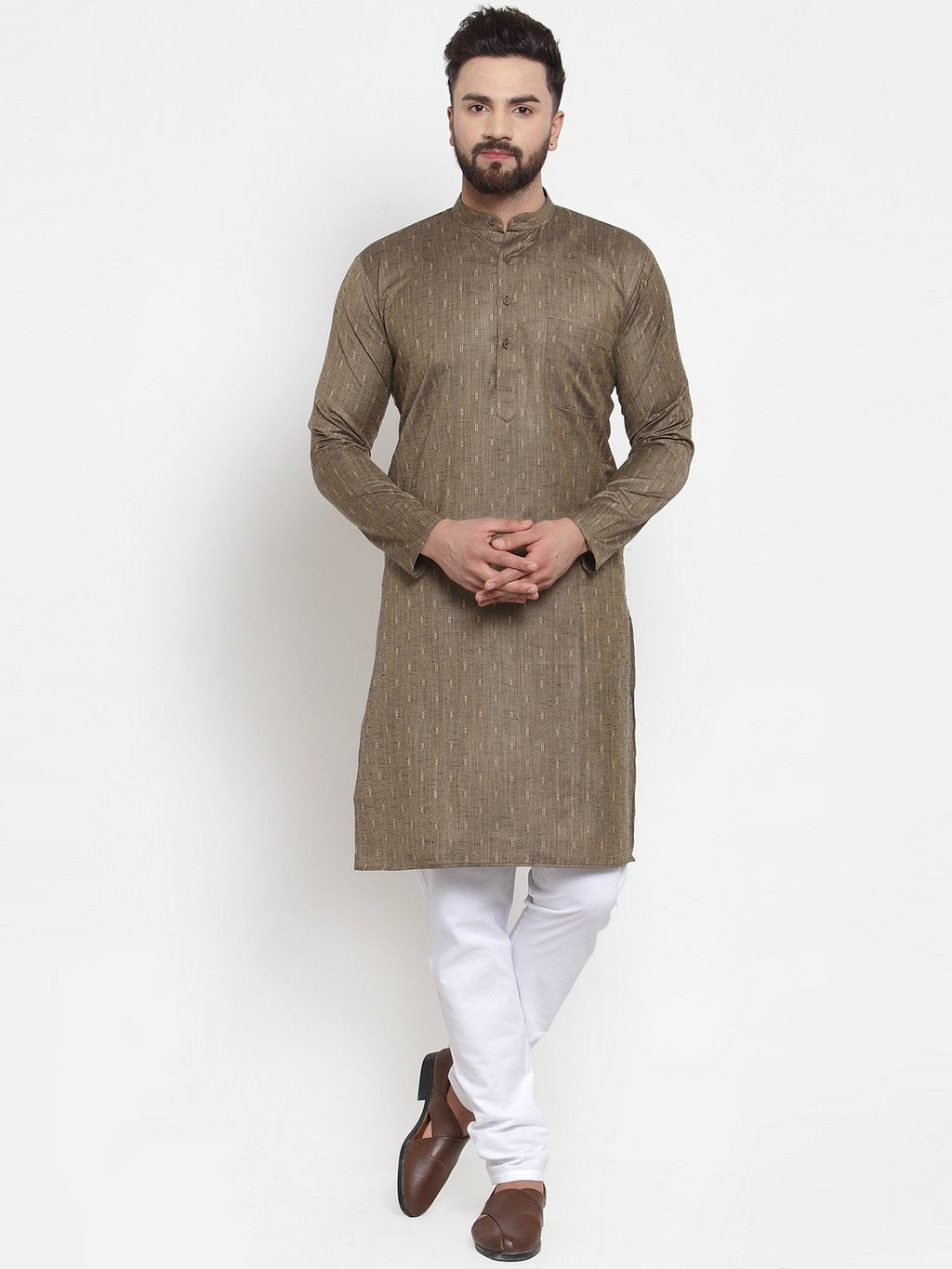 Jompers Men Bronze & White Self Design Kurta Only - Distacart