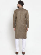 Jompers Men Bronze & White Self Design Kurta with Churidar - Distacart