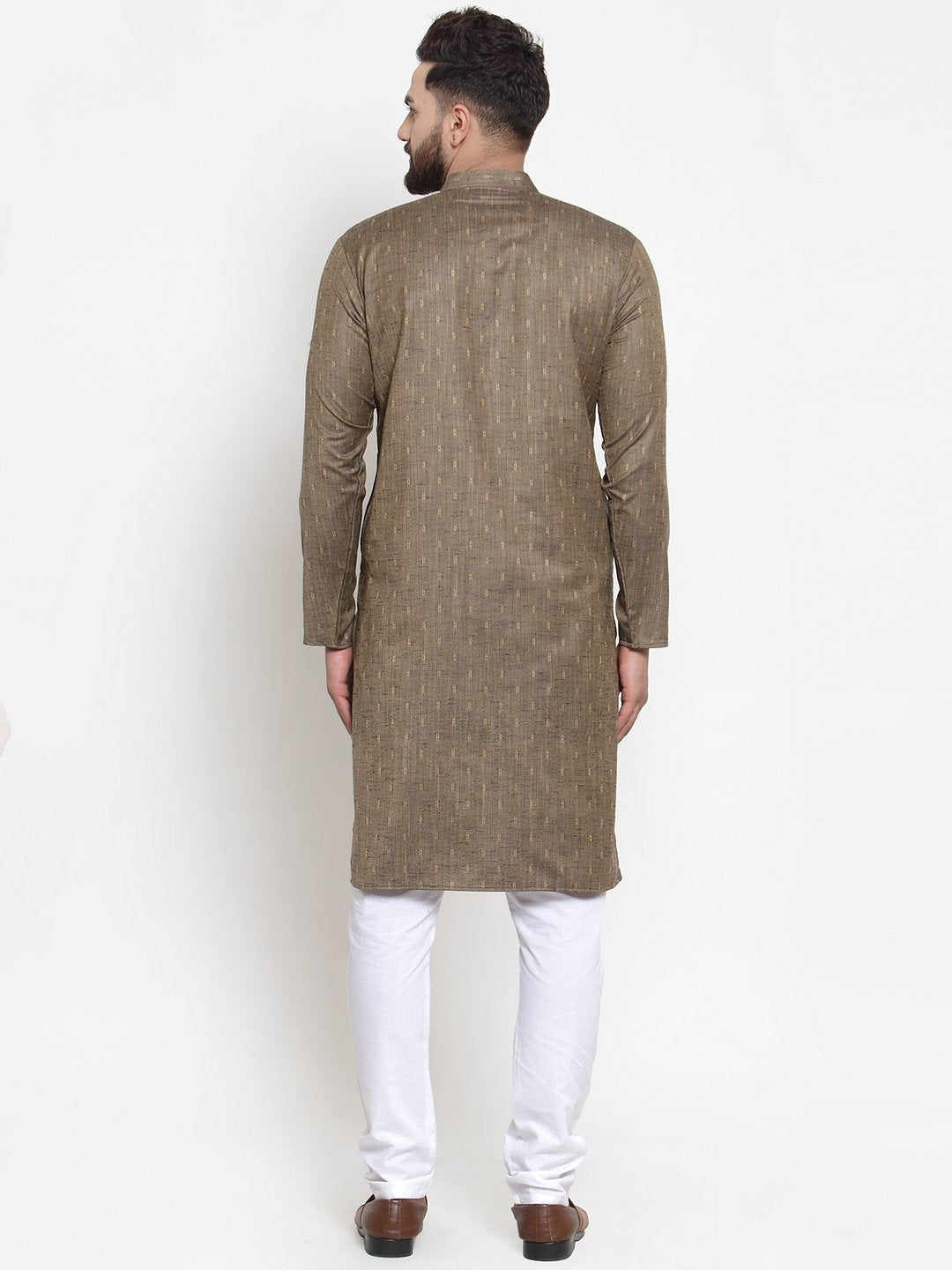 Jompers Men Bronze & White Self Design Kurta with Churidar - Distacart