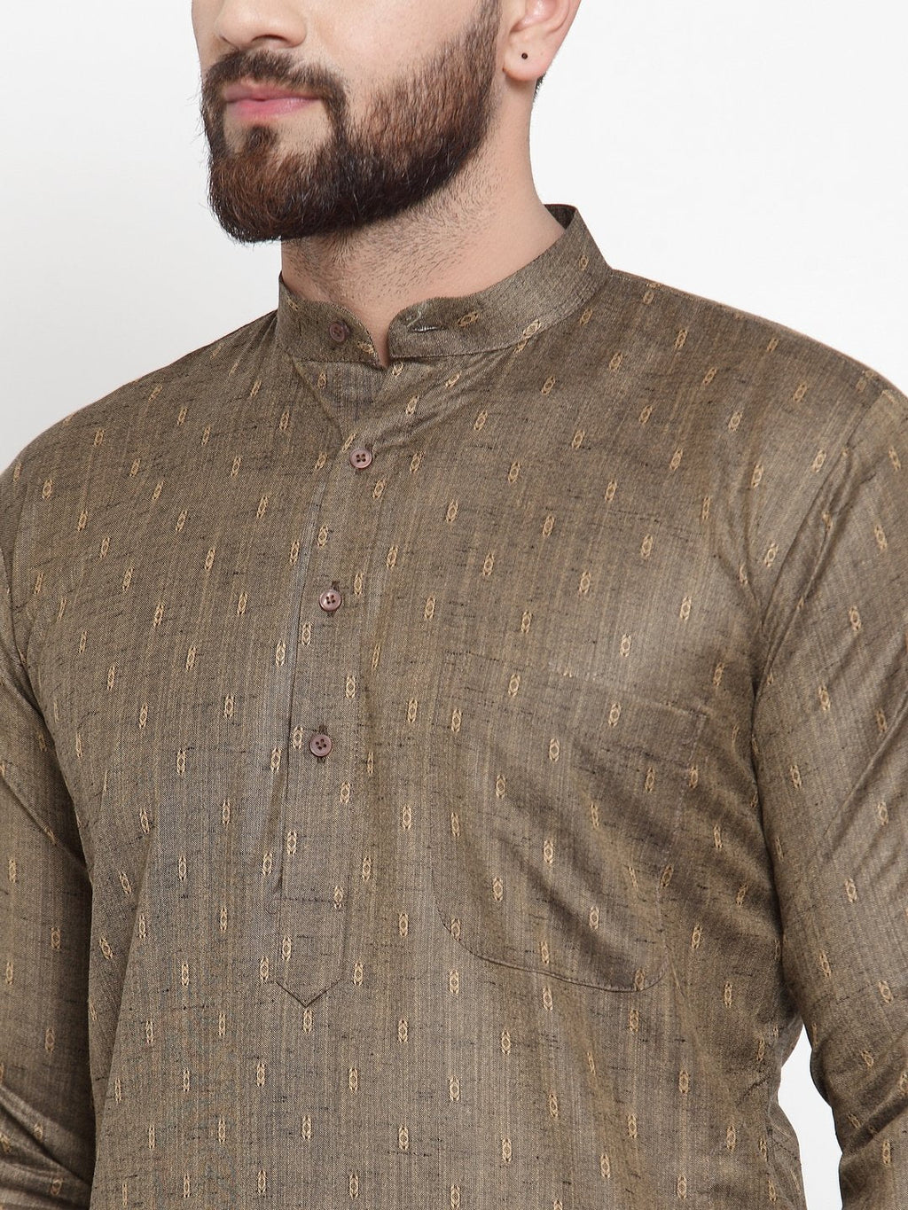Jompers Men Bronze & White Self Design Kurta with Churidar - Distacart