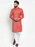 Jompers Men Orange & White Self Design Kurta Only - Distacart