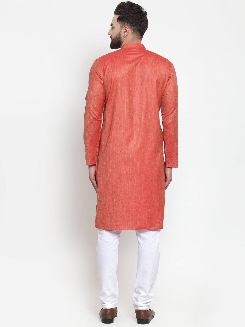 Jompers Men Orange & White Self Design Kurta Only - Distacart