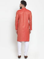 Jompers Men Orange & White Self Design Kurta Only - Distacart