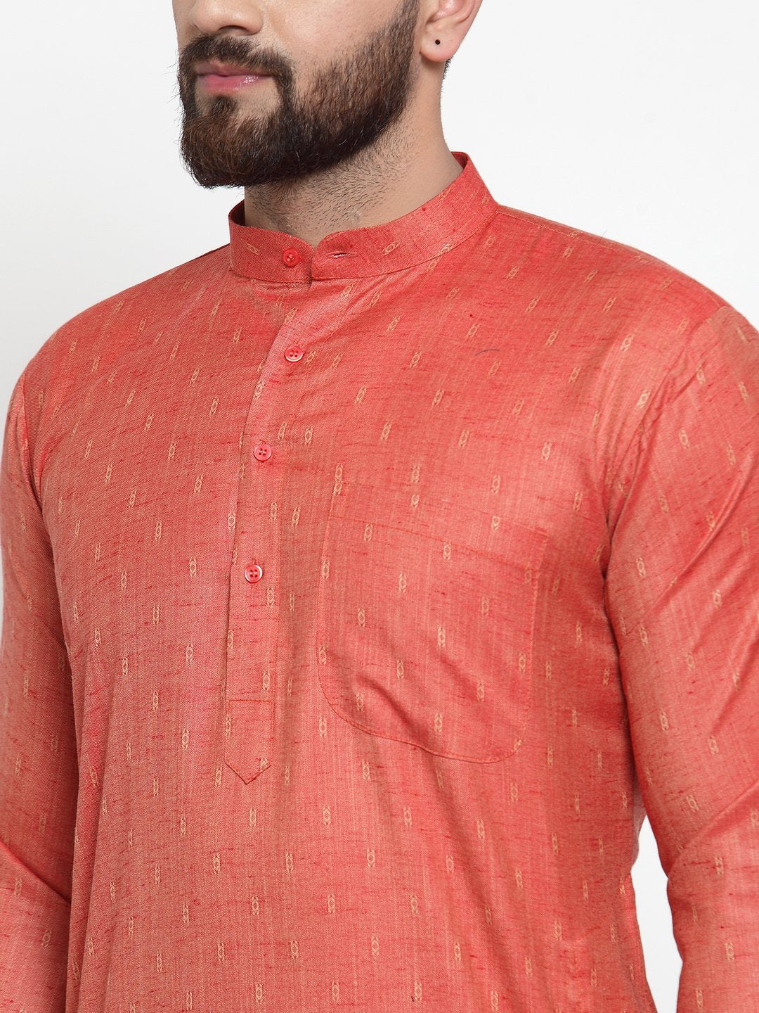 Jompers Men Orange & White Self Design Kurta Only - Distacart