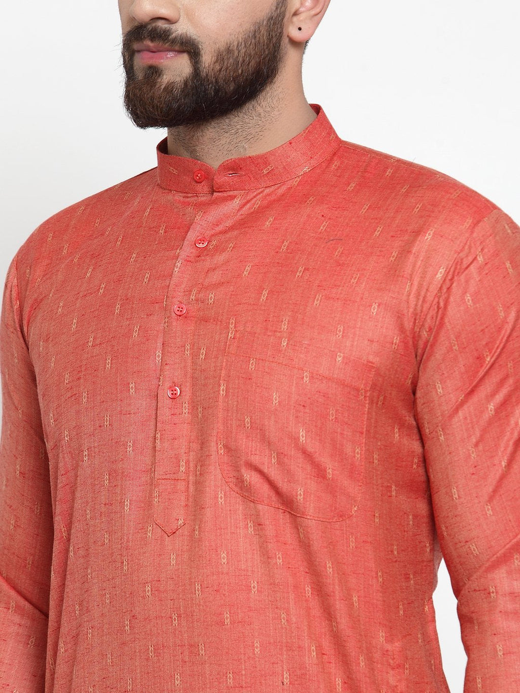 Jompers Men Orange & White Self Design Kurta with Churidar - Distacart