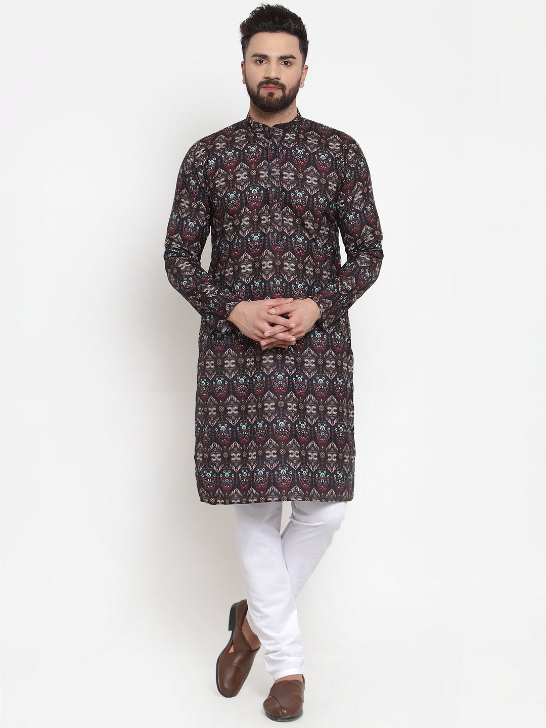 Jompers Men Black & Beige Digital Printed Kurta with Churidar - Distacart