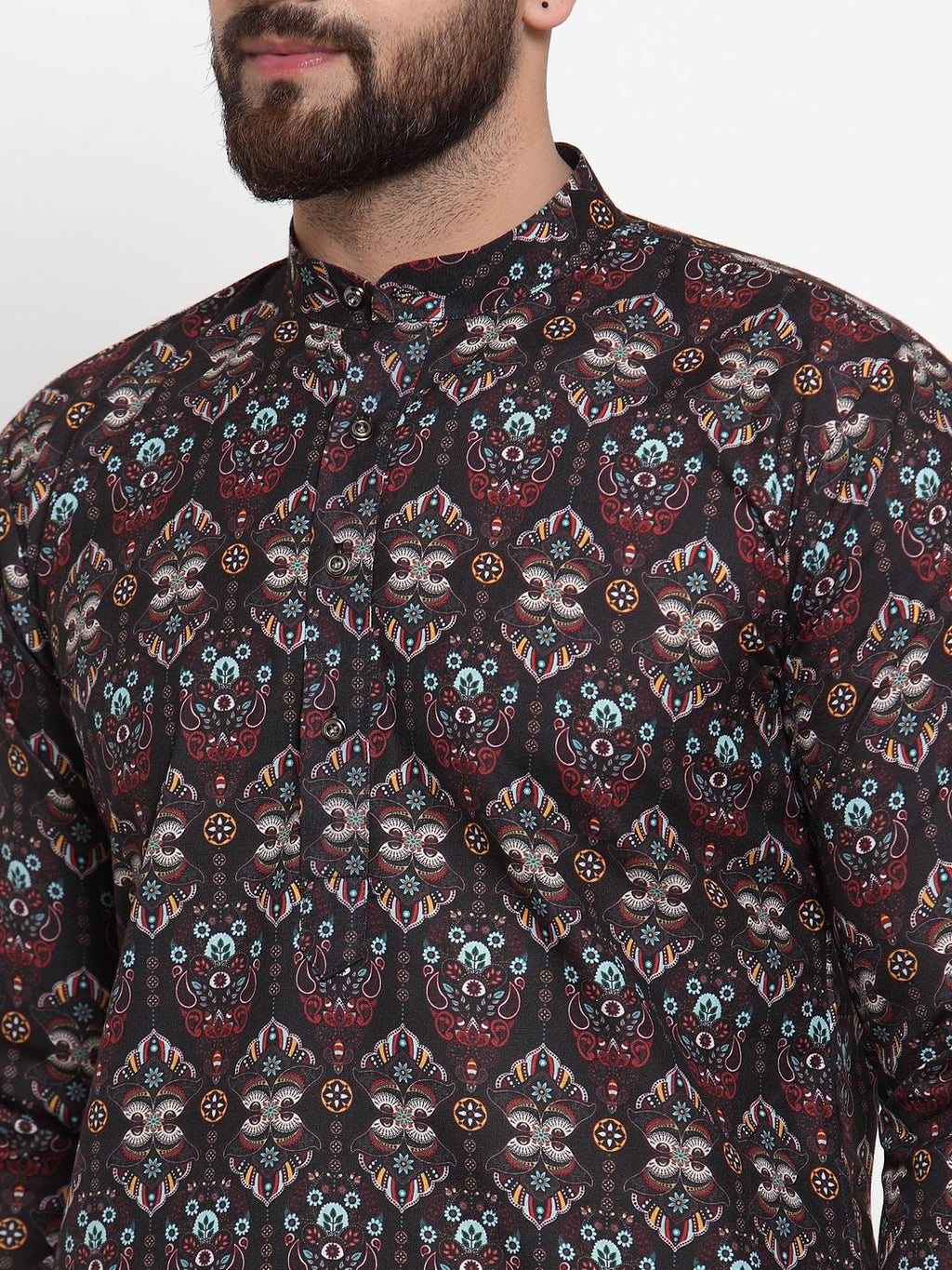Jompers Men Black & Beige Digital Printed Kurta Only - Distacart
