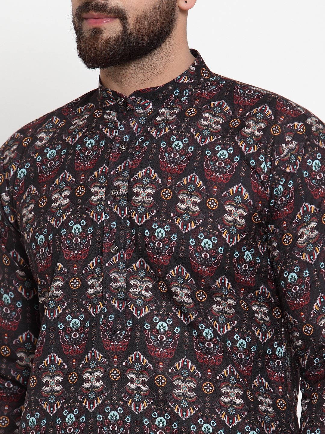 Jompers Men Black & Beige Digital Printed Kurta Only - Distacart