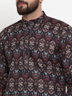 Jompers Men Black & Beige Digital Printed Kurta with Churidar - Distacart