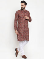 Jompers Men Maroon & Beige Digital Printed Kurta with Churidar - Distacart